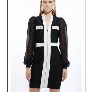 Karen Millen | Dresses | Karen Millen Chiffon Sleeve Zip Through Bandage  Dress Women Medium Black | Poshmark